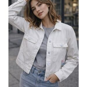 LuLaRoe Kenny Jacket White Denim Utility Jacket NWT Size Small